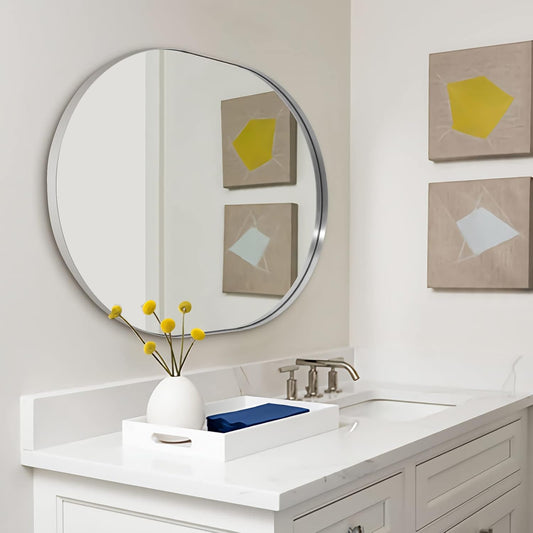 ANDY STAR Brushed Nickel Mirror Bathroom, 30x40 Inch Oval Mirrors for Bathroom, Nickel Pill Shaped Mirror in Premium Stainless Steel Metal Frame Wall-Mounted Mirror 1”Deep Hangs Horizontal/Vertical