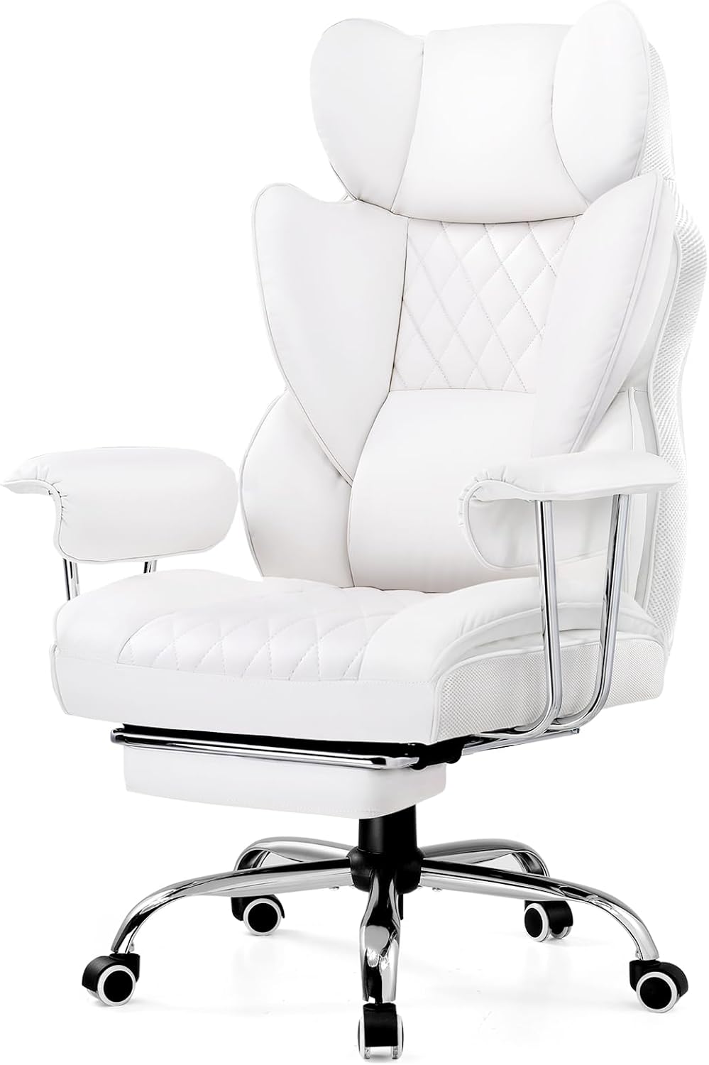 GTRACING Gaming Chair,Office Chair with Pocket Spring Lumbar Support, Ergonomic Comfortable Wide Office Desk Computer Chair with Outward Fixed Soft Armrests and Footrest,(PU Leather, White)