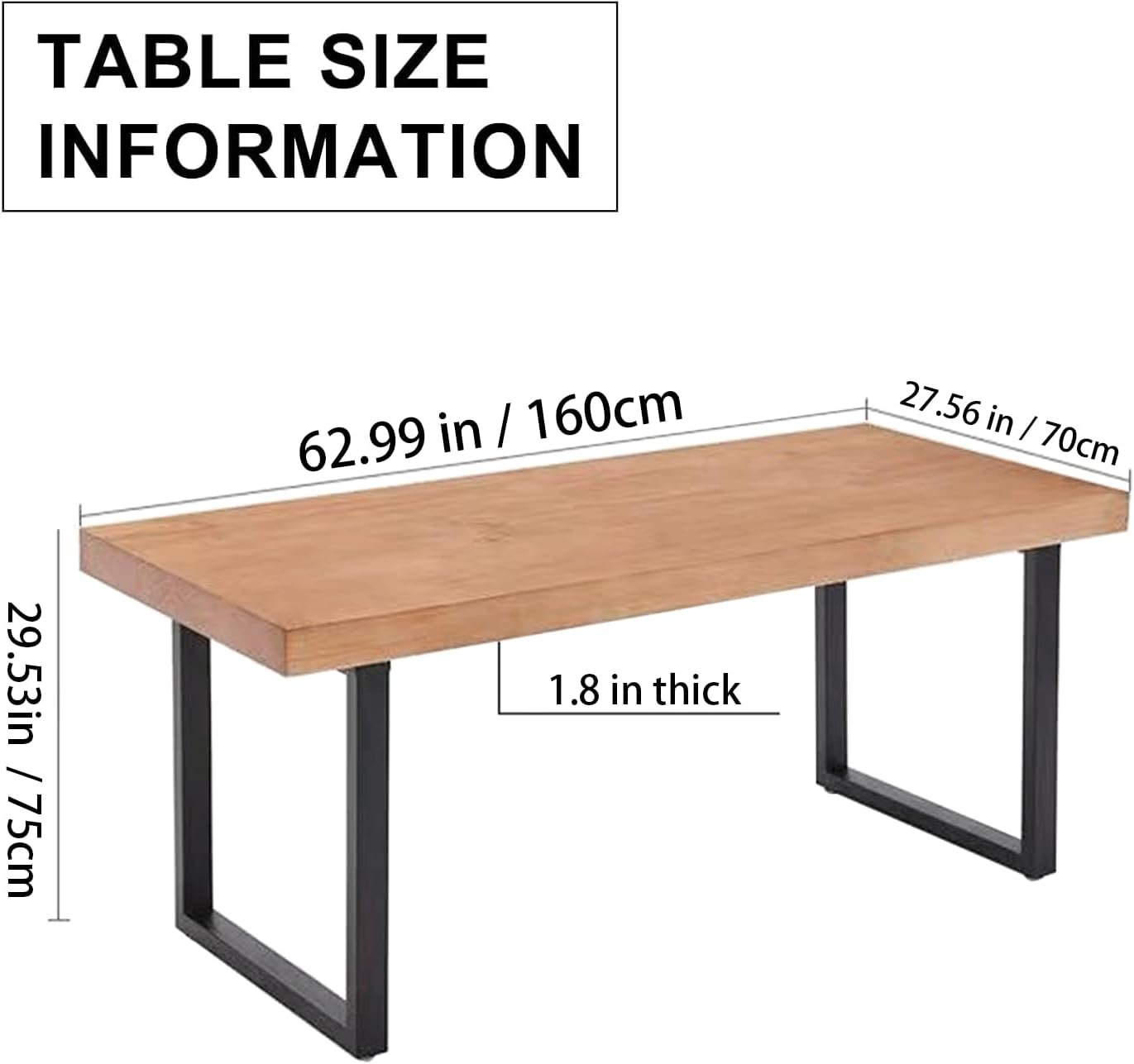 Solid Wood Dining Table Modern Minimalist Durable Stylish for Office and Home Flexible Use as Dining Table or Office Desk Perfect for Kitchen Dining Room Living Room(63*27.5*29.5)