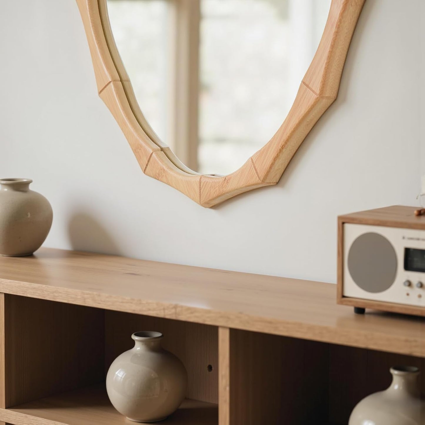 sawsile 20x30'' Rustic Oval Wood Mirror,Decorative Farmhouse Oval Mirrors,Bamboo Vanity Nature Mirrors for Bedroom, Bathroom, Living Room,or Entryway