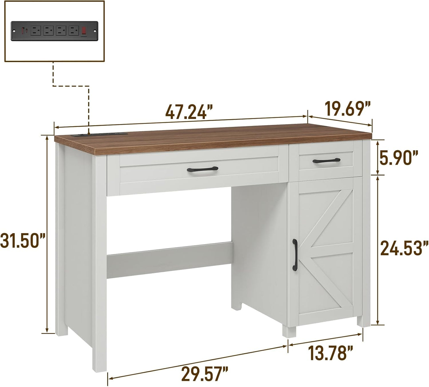 Farmhouse 47" Executive Desk, Computer Desk with Drawers and Storage Cabinet, Workstation Computer Desk for Home Office and Study.(Unique White)