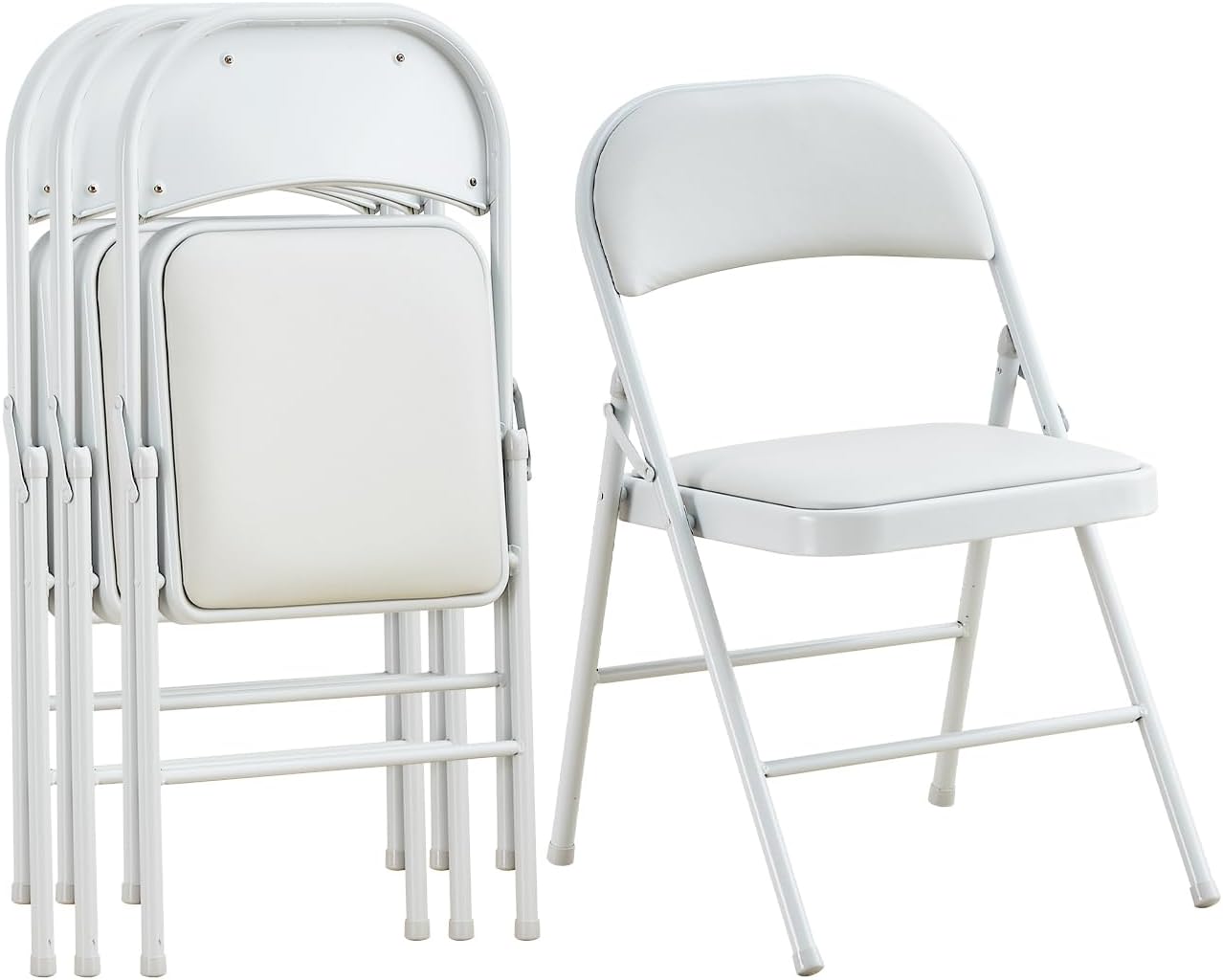 KAIHAOWIN 4-Pack Vinyl-Padded Folding Chair Metal Frame Heavy Duty Foldable Chair with Backrest&Padded Seats for Dining Meetings Wedding Events-White