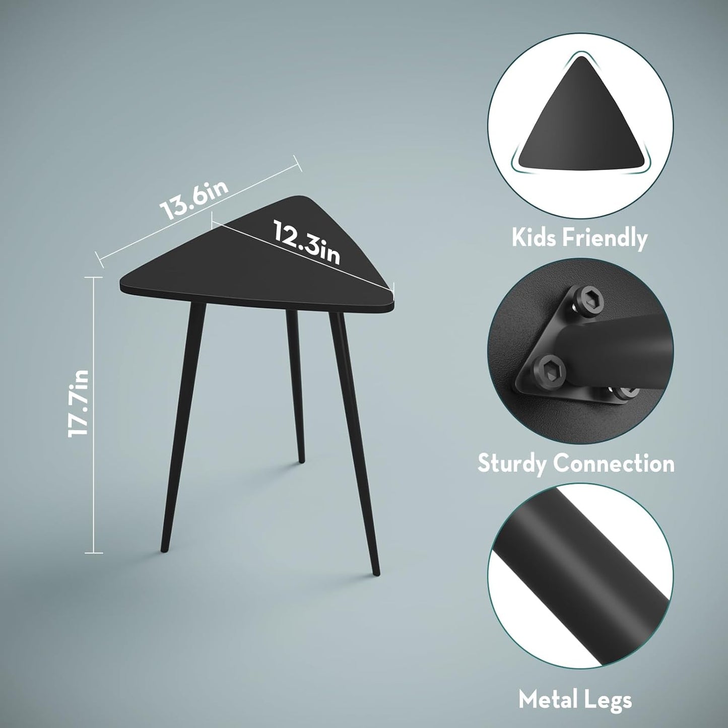 SAYGOER Small Black Side Table, Triangle End Table, Modern Narrow Bedside Table for Living Room Bedroom Small Space, Unique Sofa Table Medal Black Frame 13.5" W x 12.3" D x 17.7" H