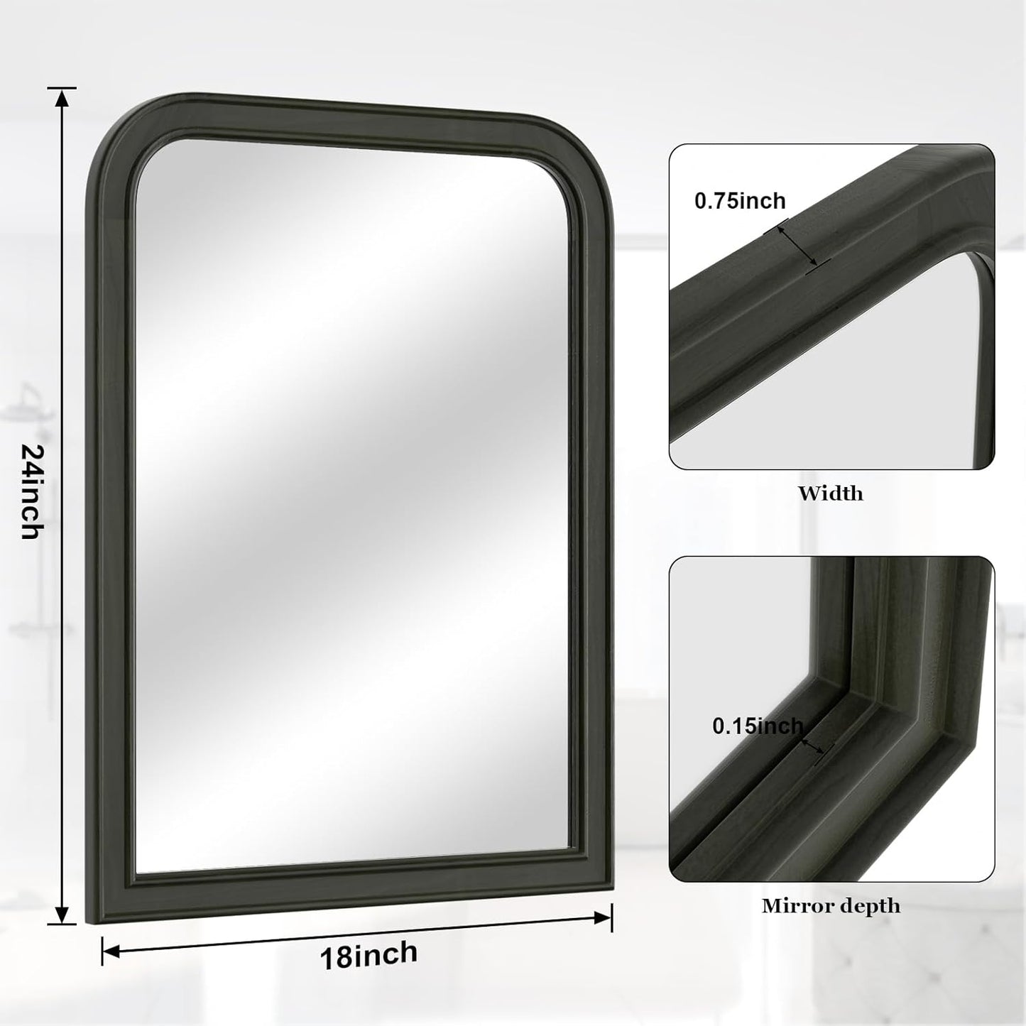 WallBeyond Wood Mirror for Wall Decor 18x24 Inch Small Bathroom Vanity Rectangle Mirror for Hallway Bedroom Living Room(Horizontal/Vertical Black)