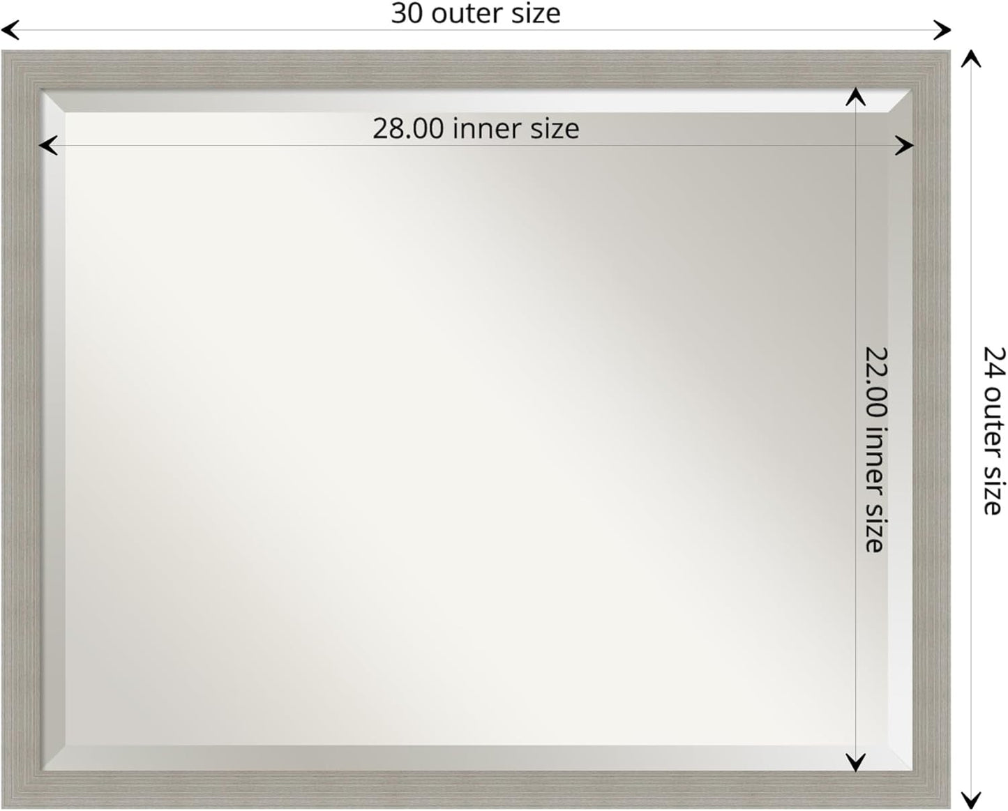 Amanti Art Grey Wall Mirror 24x30 Woodgrain Stripe Grey Rectangle Bathroom Mirror for Wall Decor Living Room, Large Casual Wood Frame, Hangs Horizonally and Vertically, Bathroom Decor, Beveled Edge