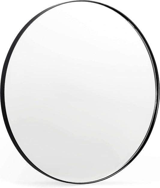 Black Round Mirror, 30 Inch Round Bathroom Mirror with Metal Frame Circle Mirrors for Wall, Bedroom, Vanity, Living Room, Entryway, Washrooms, Home Decor