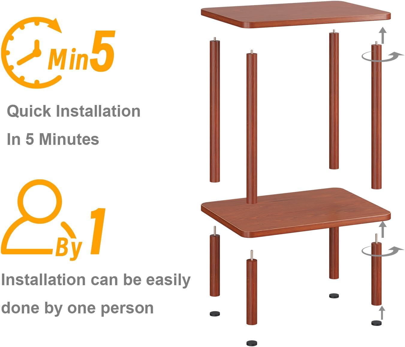 Apicizon 2 Tier End Table, Small Side Table with Solid Wood Legs, Boho Bedside Table with Storage Shelf, Nightstand for Small Spaces, Bedroom, Living Room, Entryway, Easy Assembly, Vintage Brown