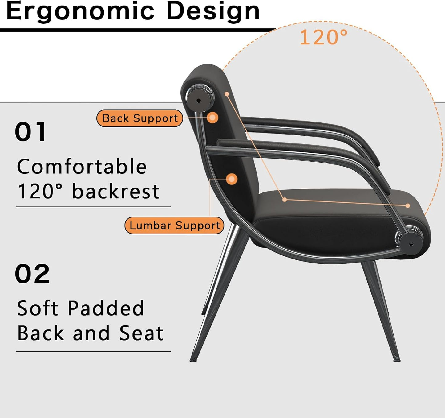 wonline 4 Seat Waiting Room Chair with Armrest PU Leather Office Furniture, Office Guest Seating Lobby Conference Reception Chairs for Airport Clinic Hospital Bank Salon Barber(Black)