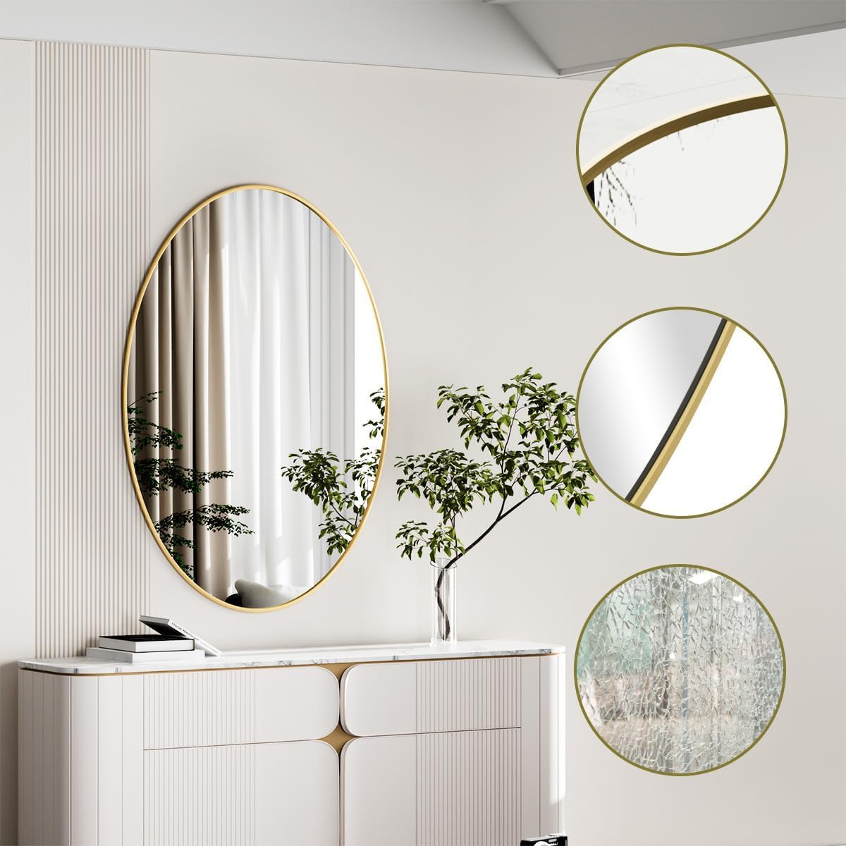 Koonmi Gold Oval Bathroom Mirror, 30"x48" Bathroom Vanity Mirror, Oval Mirror for Bedroom Living Room Entryway, Hangs Horizontal or Vertical