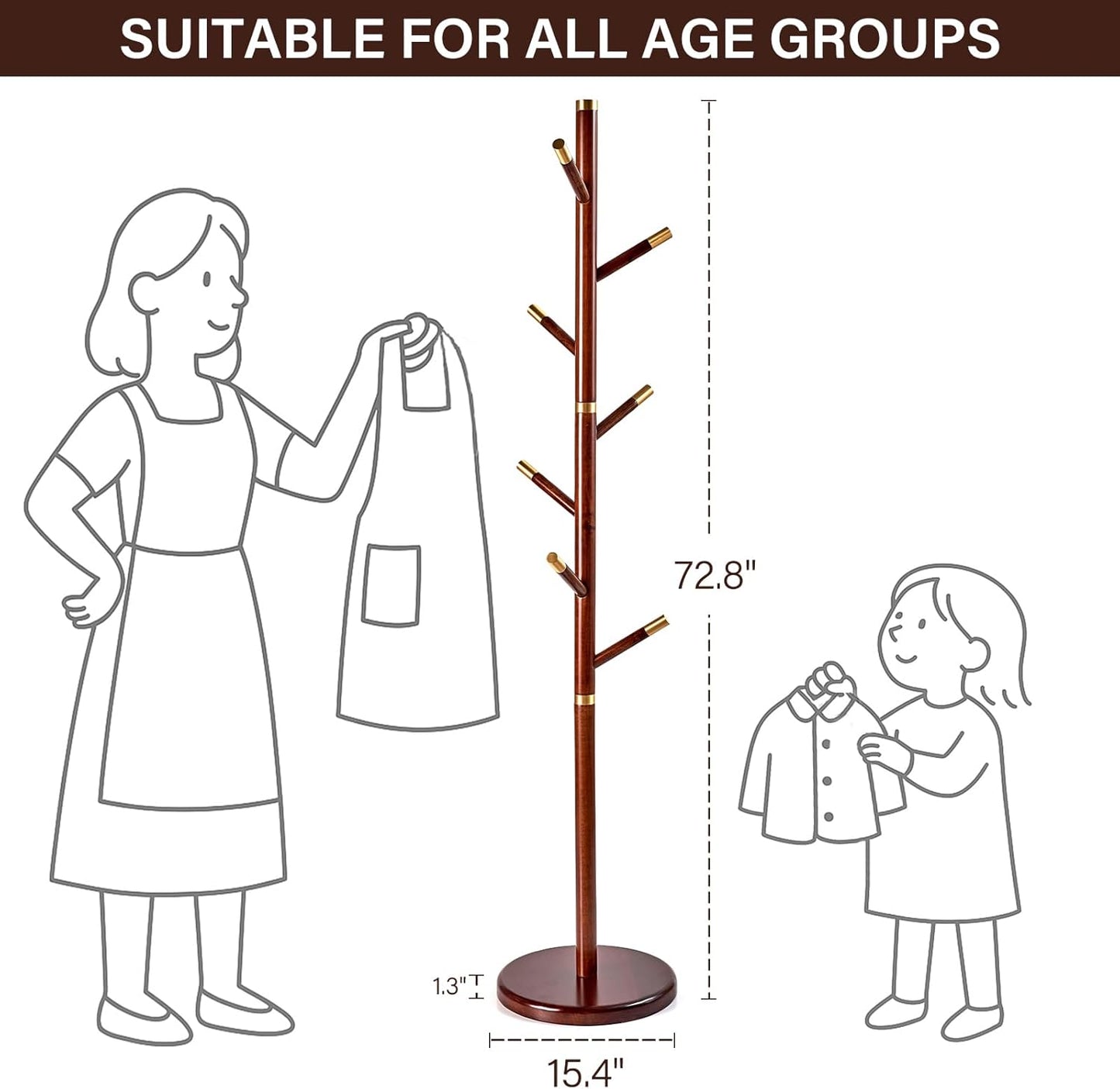 CozyDH Coat Rack Freestanding Solid Wood Coat Rack Stand, Coat Tree Freestanding with 7 Hooks Creative Tree Branch-look for Entryway, Hallway, Bedroom (Walnut)