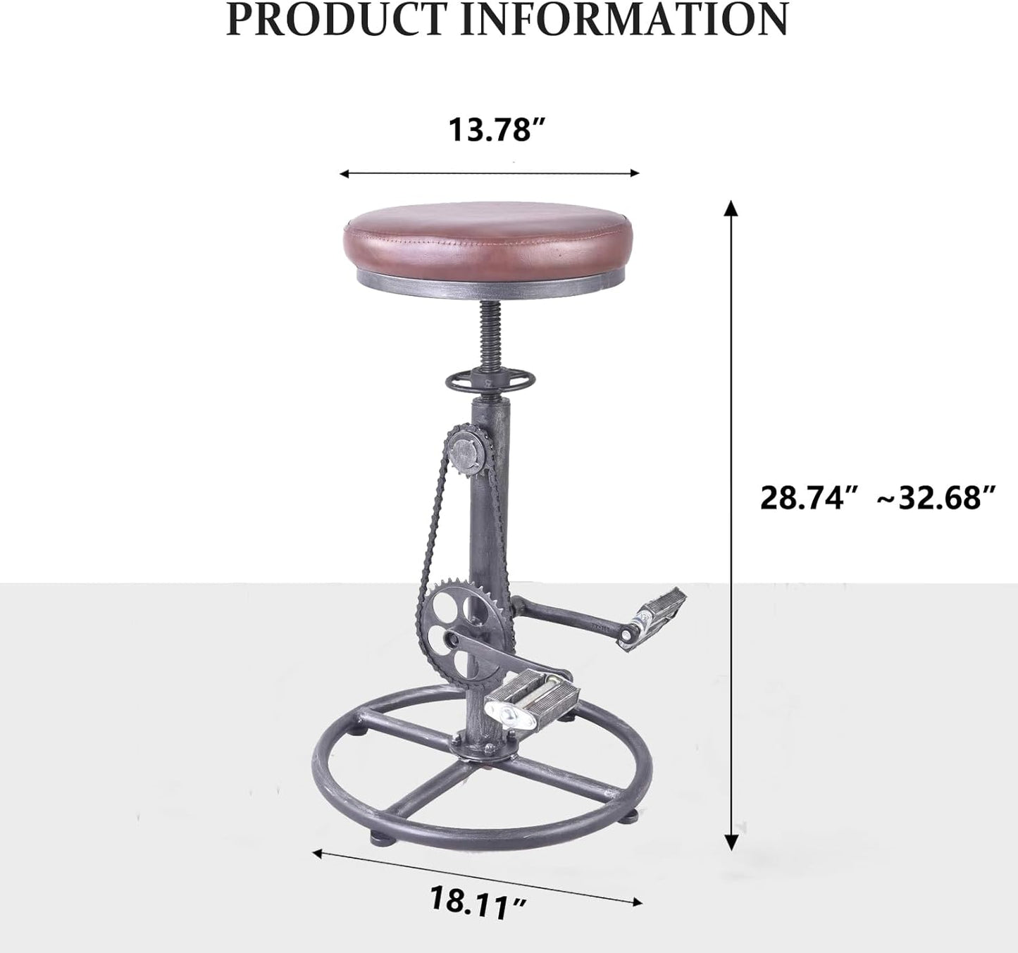 Topower Vintage DIY Bar Stool Bicycle Chain Iron Pedal Retro Industrial Height Adjustable Bicycle Wheel Design bar Chair Set of 2 Silver