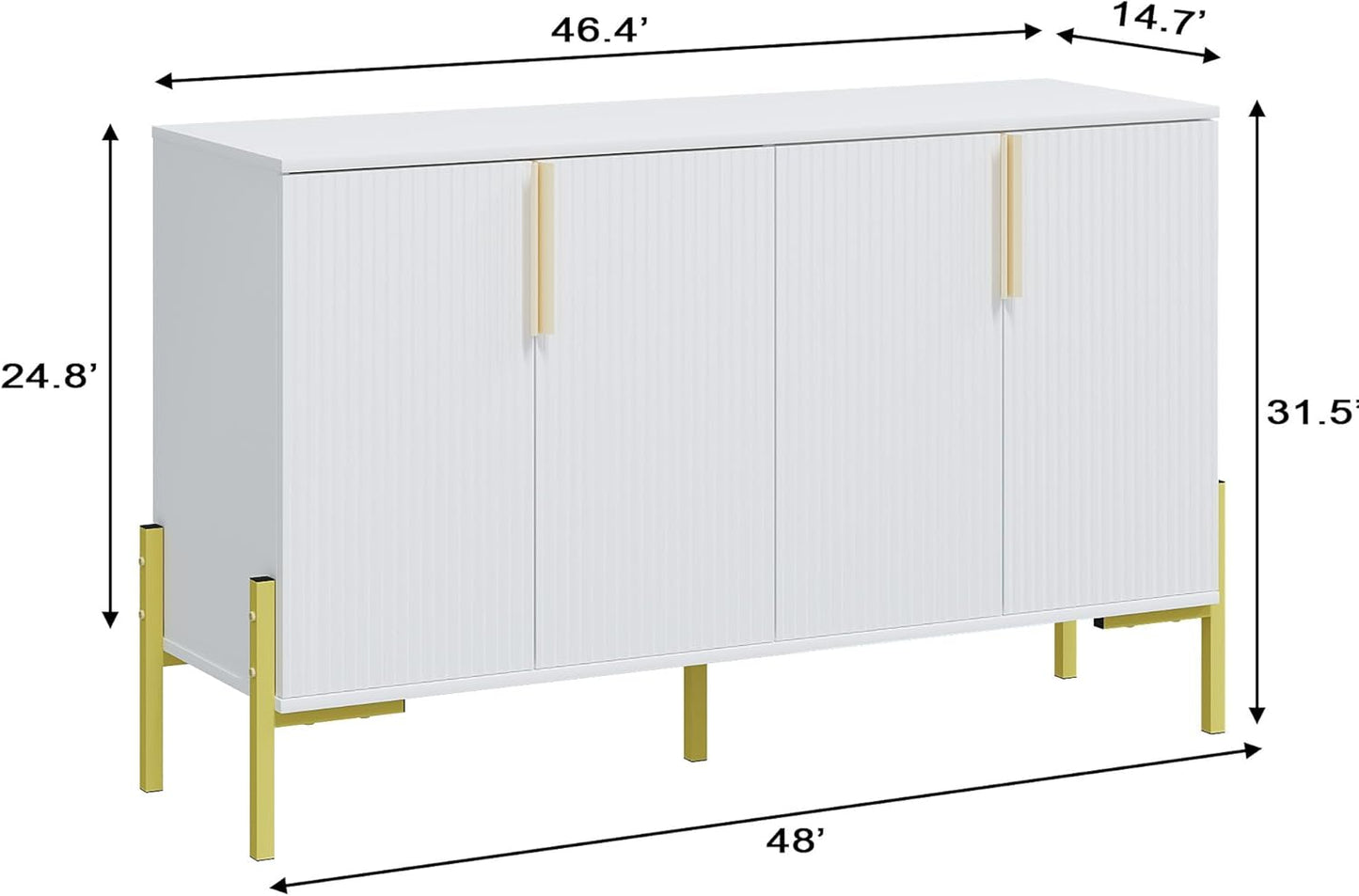 4 Doors Sideboard Buffet Cabinet with Adjustable Shelves,Modern Accent Sideboard with Golden Legs,Wide Storage Cabinet for Kitchen,Living Room,White