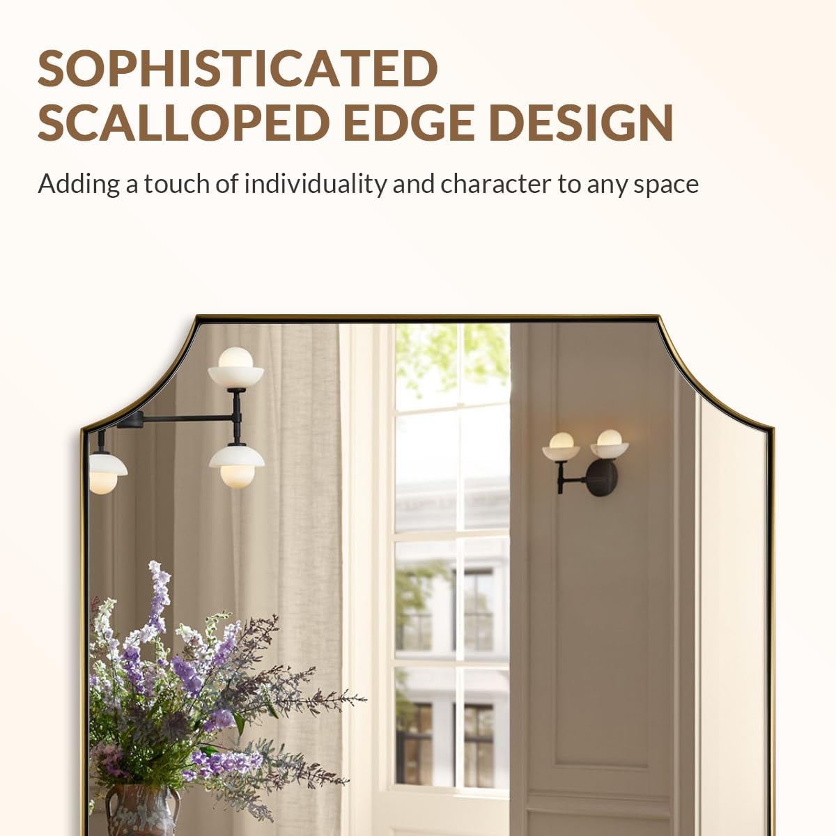 ANDY STAR 30x48 Inch Brushed Gold Mirror, Unique Rectangle Mirror for Bathroom, Large Scalloped Bathroom Mirror with Rust-Proof Stainless Steel 1" Frame, Hangs Vertically or Horizontally