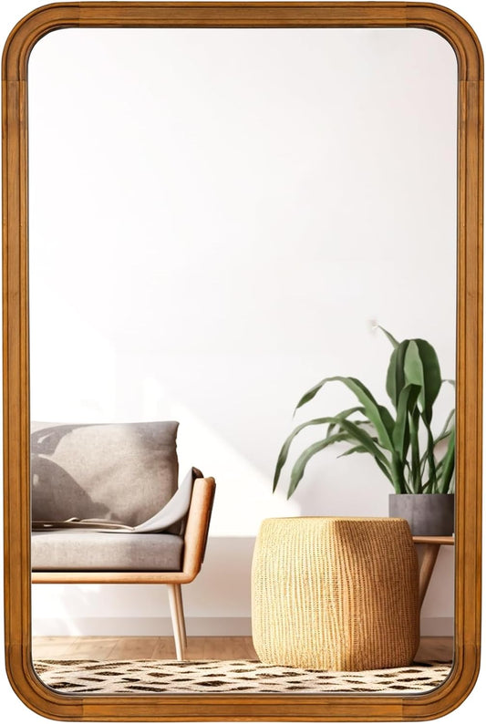 WallBeyond Wood Mirrors for Bathroom, 30x40 Inch Wooden Frame Wall Mirror Farmhouse Wall Mounted Rectangle Mirror for Vanity (Horizontal/Vertical)