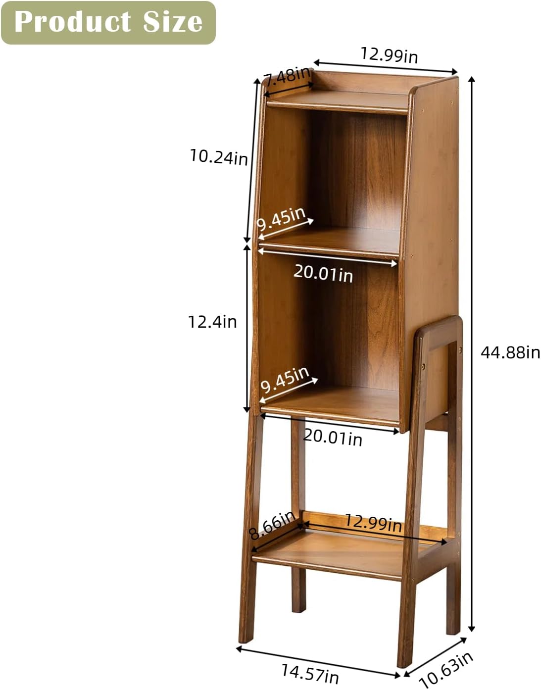 3 Tier Bamboo Bookcase, Classical Modern Bookshelf, Dispaly Shelves, Bamboo Wood Organizer Book Shelf for Living Room Home Office-Walnut, Medium