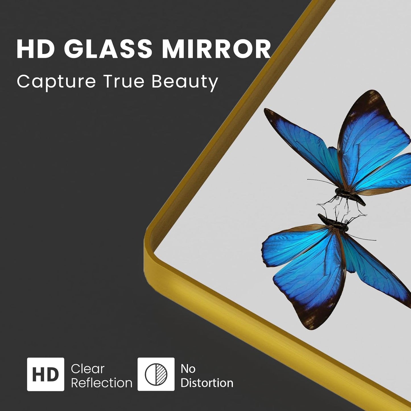 Gold Bathroom Mirror, 60x30 Inch Brushed Gold Metal Frame Mirror for Wall, Rounded Rectangle Bathroom Vanity Mirror, Tempered Glass, Anti-Rust, Horizontal/Vertical