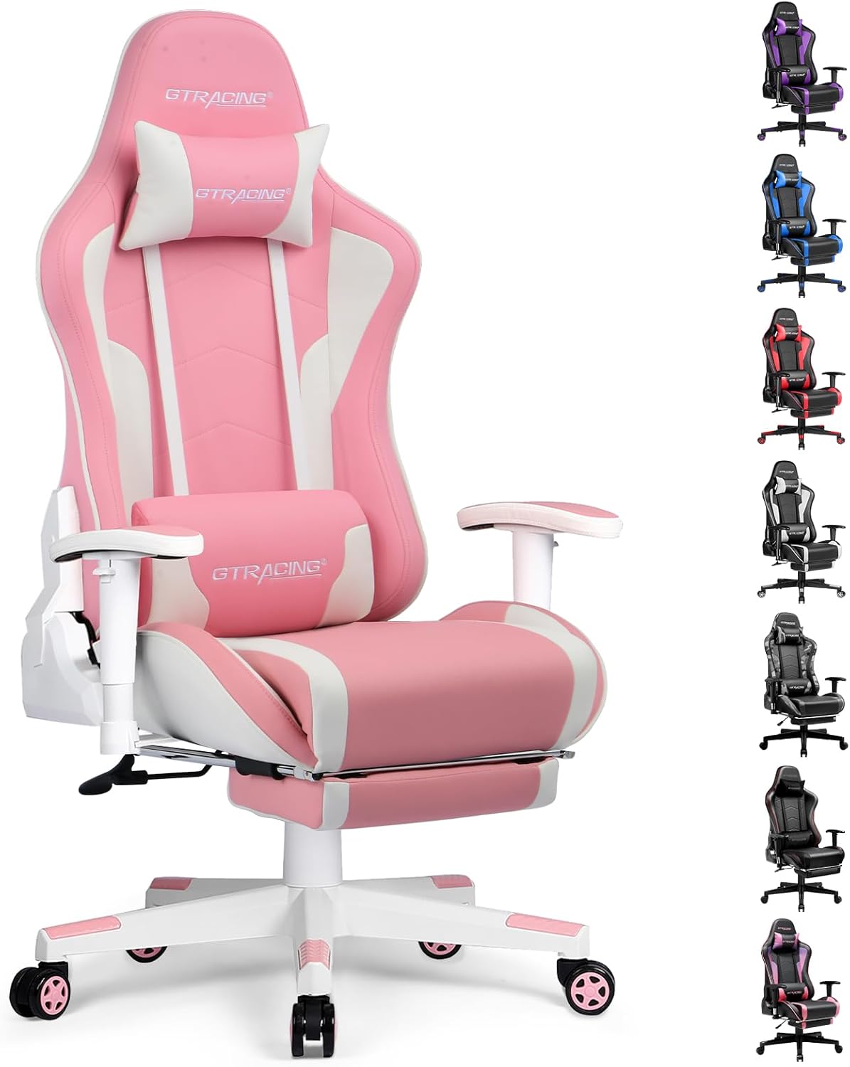 GTRACING Gaming Chair with Footrest Speakers Video Game Chair Bluetooth Music Heavy Duty Ergonomic Computer Office Desk Chair (Pink)