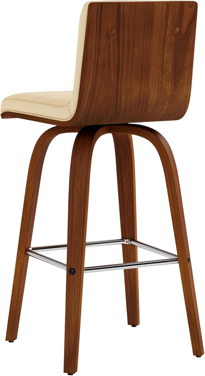 Armen Living Vienna 26" Swivel Counter Stool in Walnut Wood Finish with Cream Faux Leather - Set of 4
