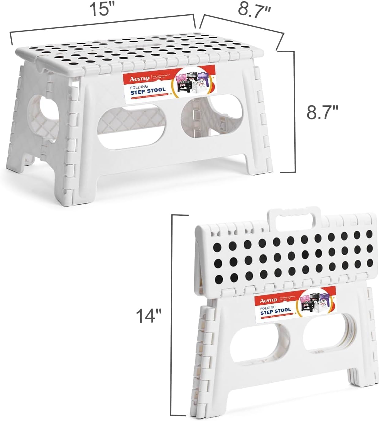 ACSTEP Folding Step Stool 9 Inch,15-Inch Extra Wide Heavy Duty Stepping Stool More Safe and Comfortable Non Slip Foldable Step Stool for Kids and Adults White, 10 Pack