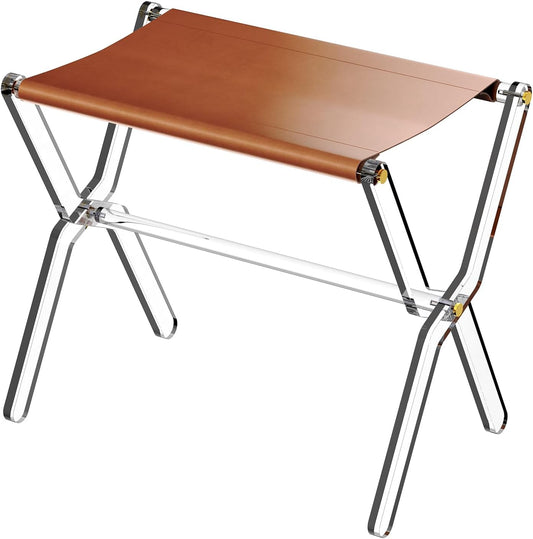 Sumerflos Acrylic Luggage Rack for Guest Room - Foldable Suitcase Stand with Leather Straps for Bedroom Living Room Hotel Heavy-Duty, Holds up to 50-100 lb lightweight Space Saving (Brown(whole) - 1 Pcs)