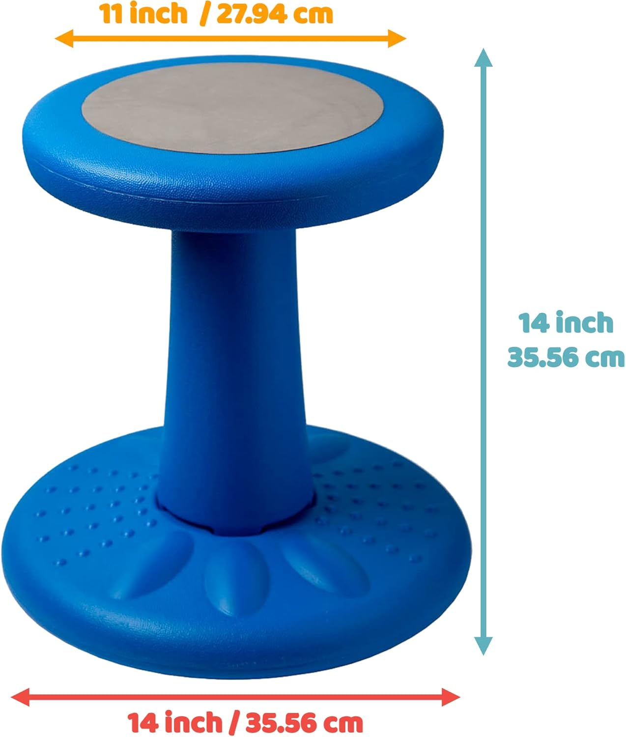 ActiveChairs Kids Wobble Stool, Flexible Seating for Preschool & Elementary Classrooms, Improves Focus, Posture & ADHD/ADD, 14" Active Desk Chairs, Ages 3-7, Blue