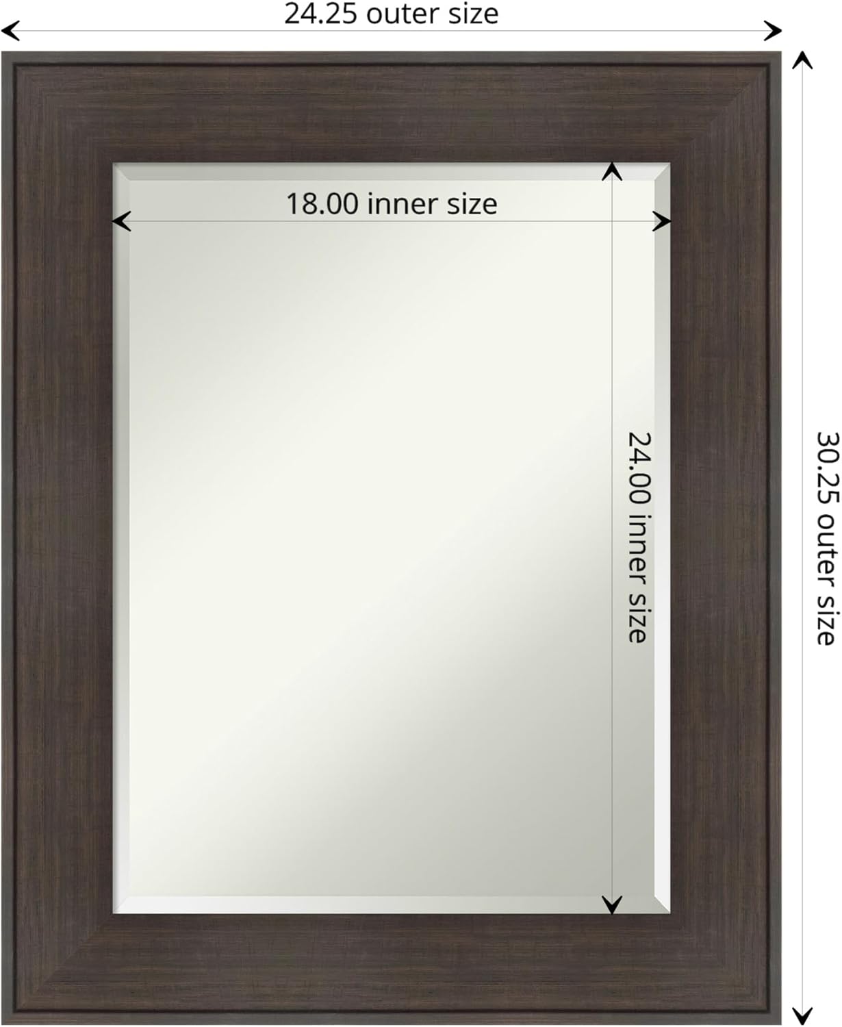 Amanti Art Brown Wall Mirror 30x24 William Rustic Woodgrain Rectangle Bathroom Mirror for Wall Decor Living Room, Medium Classic Frame, Hangs Horizonally and Vertically, Bathroom Decor, Beveled Edge