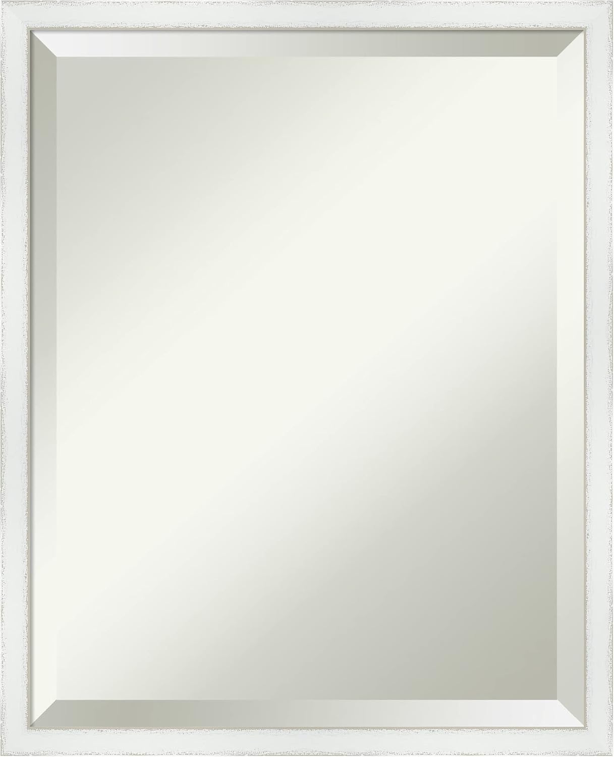 Amanti Art White Bathroom Mirror for Over Sink, 21x17 Breeze Distressed White Rectangle Vanity Mirror, Small Country Rustic Wood Frame, Hangs Horizonally and Vertically, Bathroom Wall Decor, Beveled