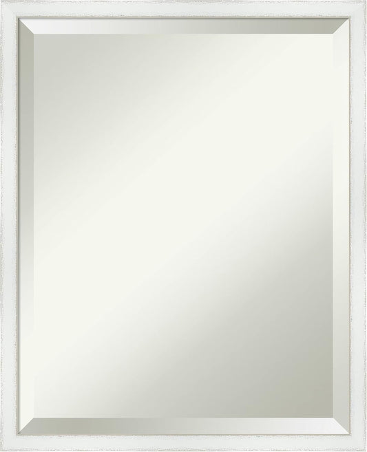 Amanti Art White Bathroom Mirror for Over Sink, 21x17 Breeze Distressed White Rectangle Vanity Mirror, Small Country Rustic Wood Frame, Hangs Horizonally and Vertically, Bathroom Wall Decor, Beveled