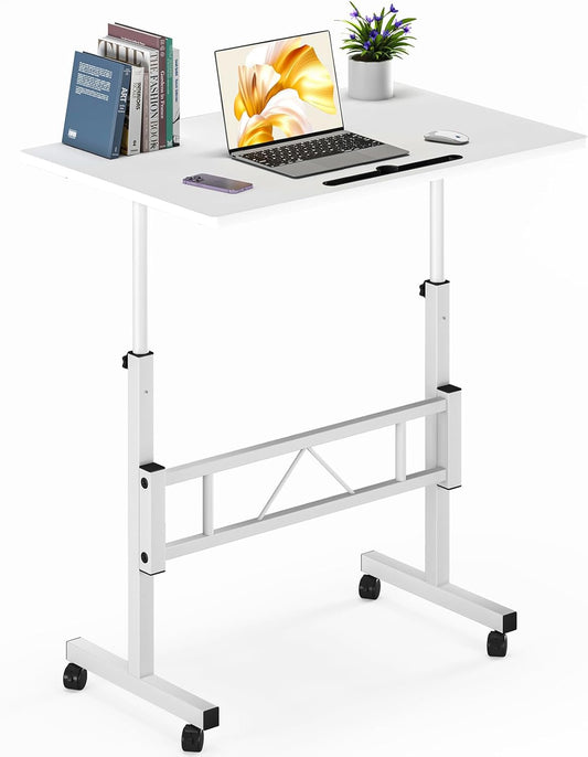 Small Standing Desk Adjustable Height, Portable Treadmill Desk, Mobile Table Ideal for Laptops and Tablets,White