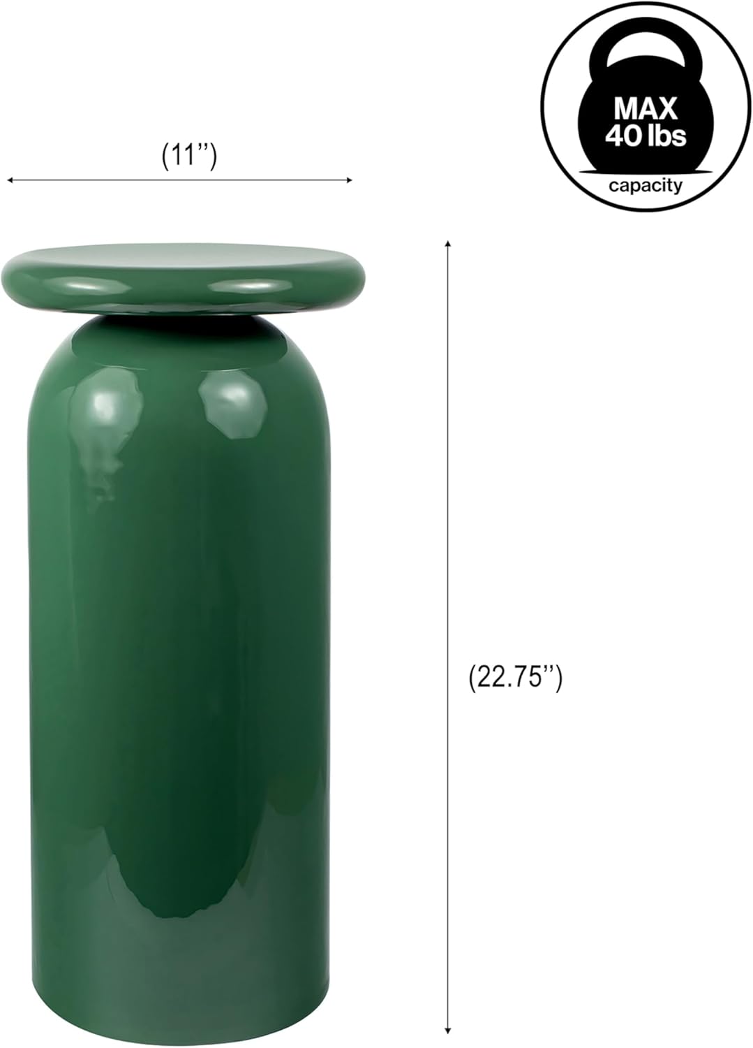 JONATHAN Y END1008A Miles 22.75" Mid-Century Modern Metal Sleek Cylinder Drink Table, Green for Living Room, Bedroom, Office, Bathroom