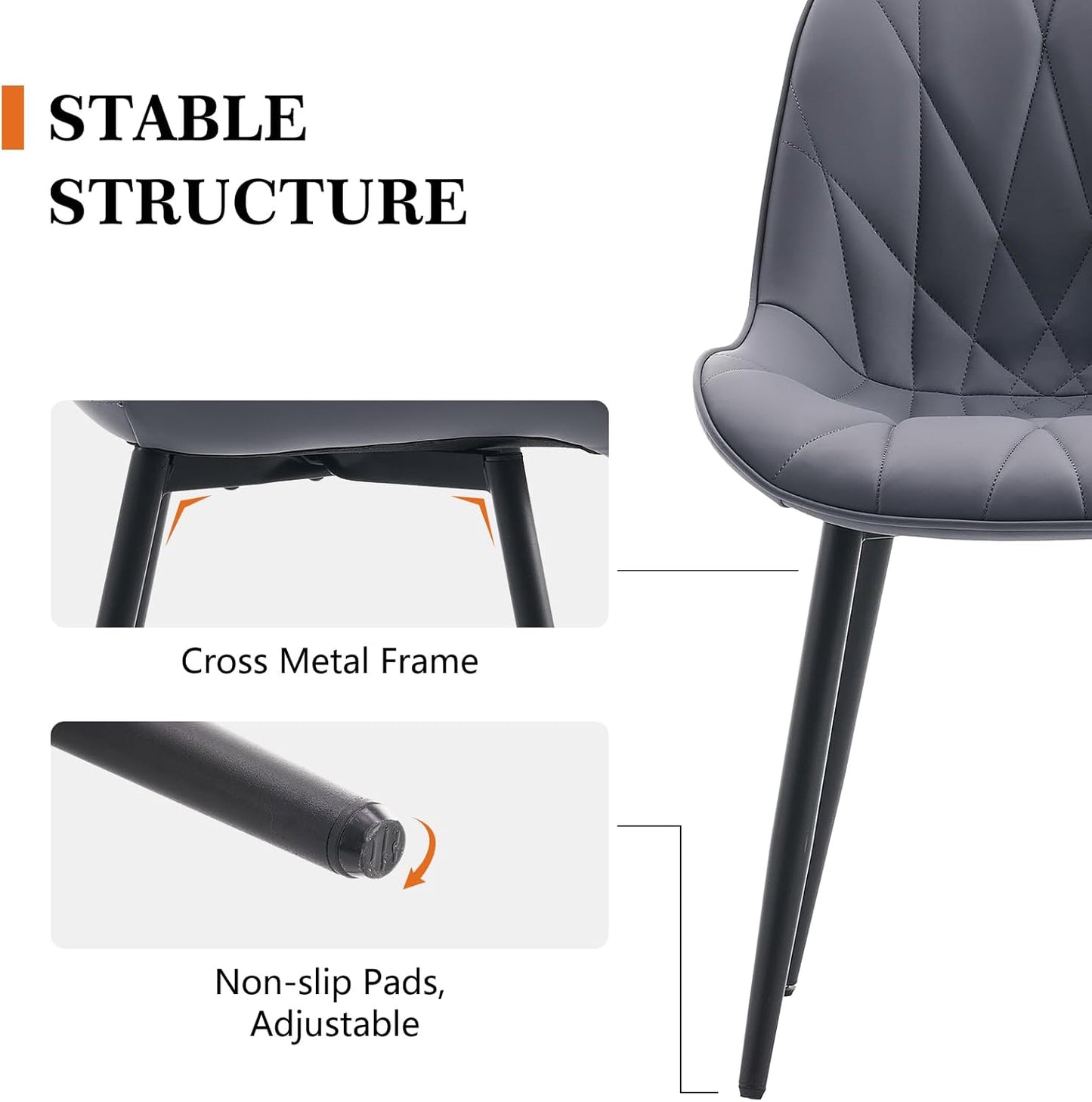 Rowill Dining Chairs Set of 2 Modern Kitchen Chairs with Soft Backrest, Sturdy Metal Legs & Non-Slip Pads, Suitable for Home Kitchen, Faux Leather Upholstered Seats for Dining Room, Gray Purple