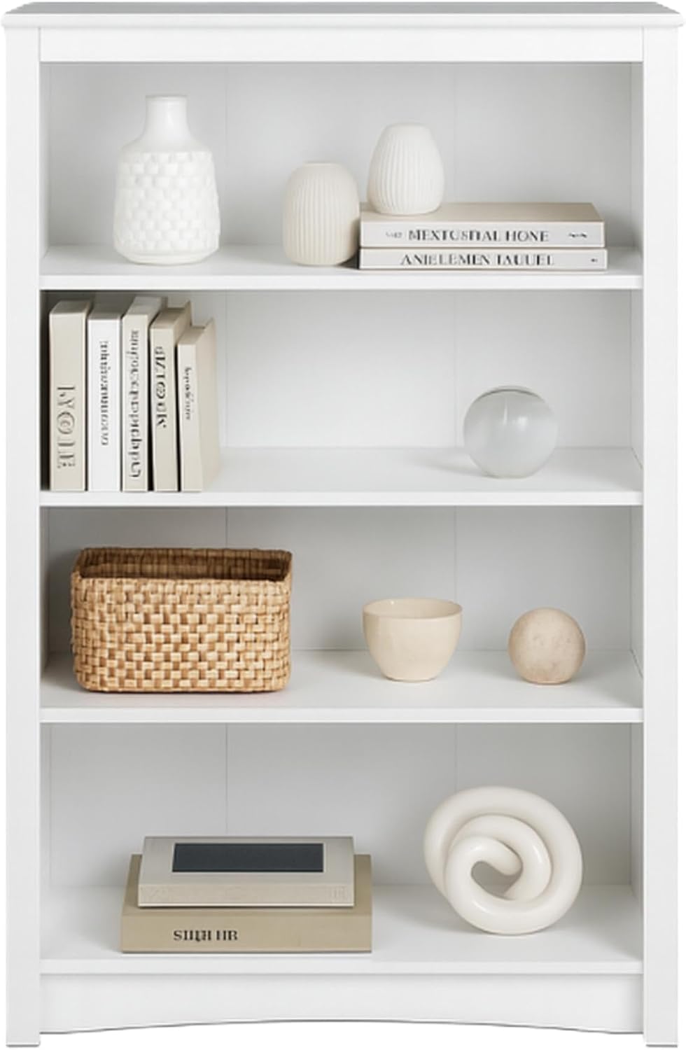 Prepac Sonoma 4-Tier Bookcase 48"H with 3 Adjustable Shelves, White Storage Cabinet, Modern Display Cabinet, Bookshelf with Storage Shelves for Home Office, Living Room, Bedroom Organizer