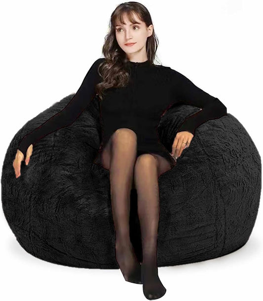 Bean Bag Chair for Adults Kids Without Filling Comfy Fluffy Oversized Round Beanbag Chair Lazy Sofa Cover for Reading Chair Floor Chair, 3.5FT, Black