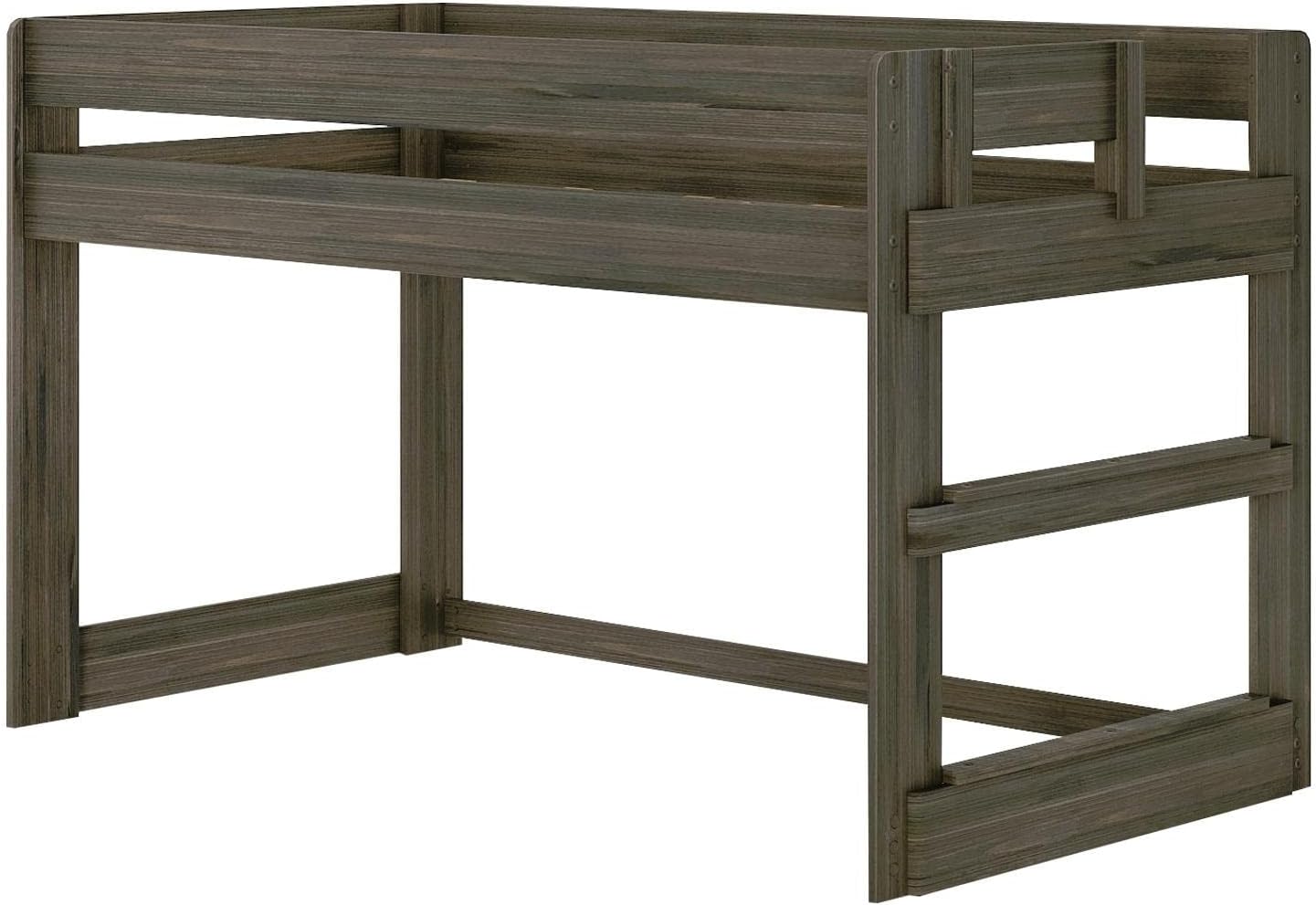Max & Lily Modern Farmhouse Low Loft Bed, Twin Bed Frame For Kids, Barnwood Brown