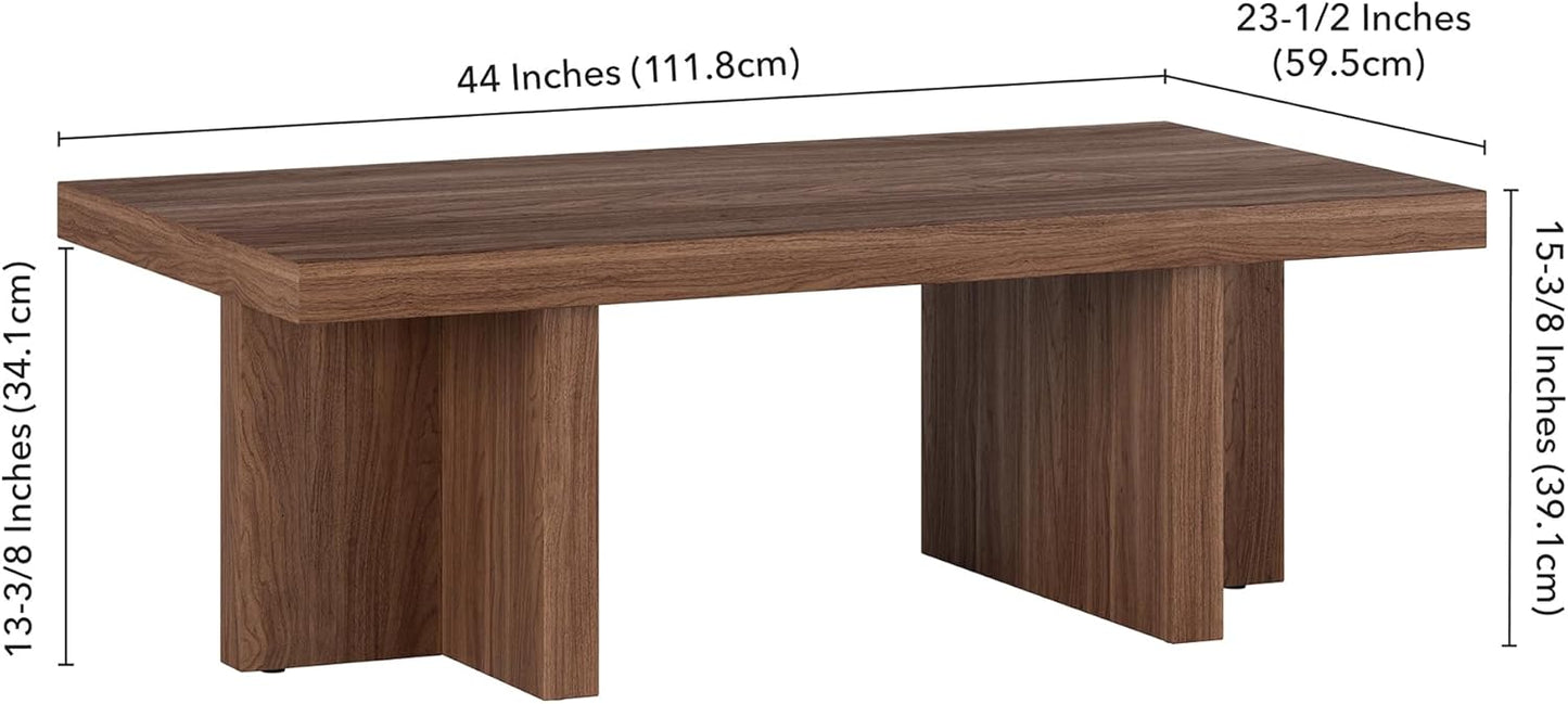 Henn&Hart 44" Rectangular Low-Profile Wood Coffee Table with Sled Base for Living Room, Family Room, or Office, Satin Walnut