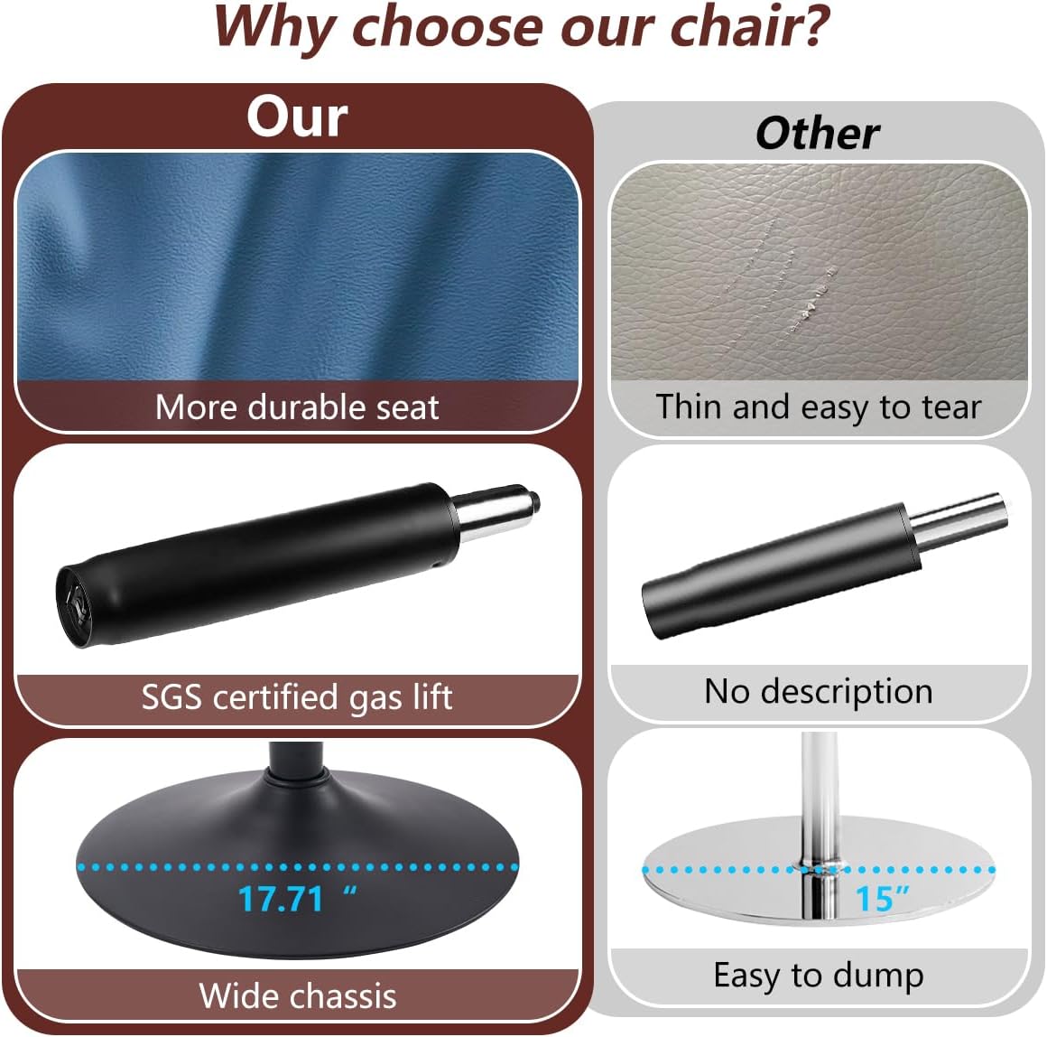 Kidol & Shellder Bar Stools Set of 2 Adjustable Swivel Blue, PU Leather Upholstered with Back, Modern Counter Height Stools for Kitchen Island, Home Bar