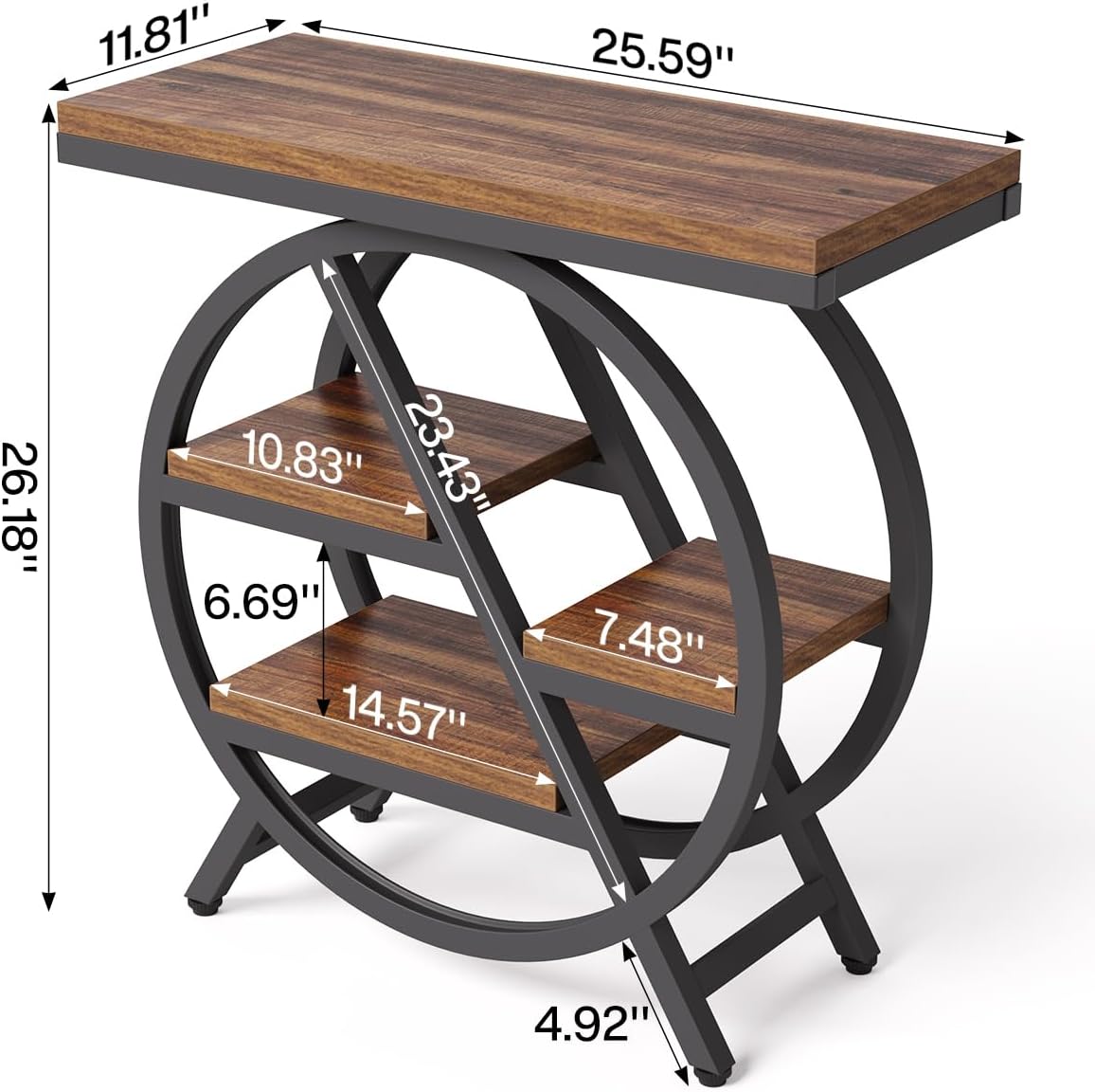 End Table, Narrow Side Table with 4-Tier Large Storage Space, Modern Bedside Table for Living Room, Home Office, Bedroom, Brown