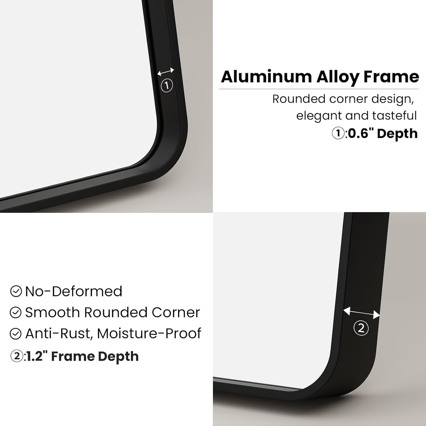 Black Bathroom Mirror, 24x32 Inch Thick Rectangle Metal Framed Wall Mirror, Modern Round Corner Bathroom Vanity Mirror for Over Sink, Bedroom, Living Room, Entryway