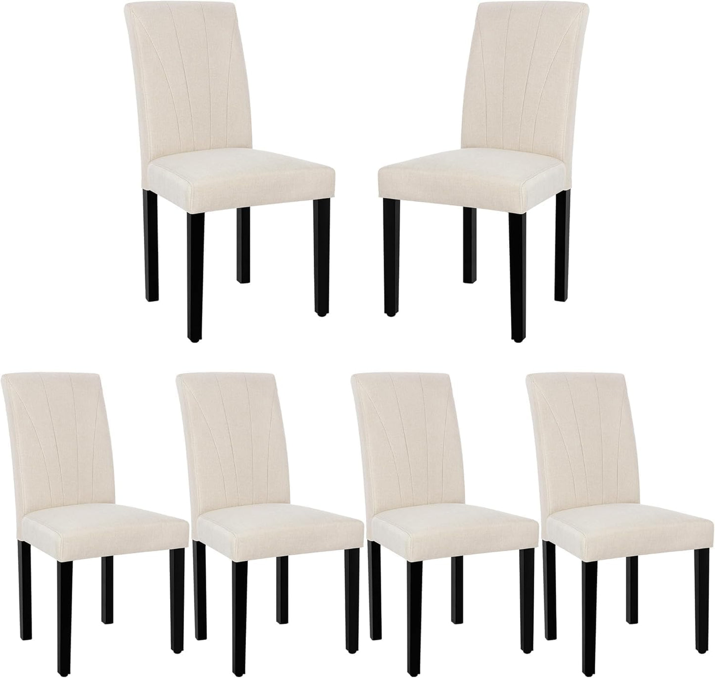 VECELO Upholstered Dining Chairs Set of 6, Modern Fabric and Solid Wood Legs & High Back, Parsons for Kitchen/Living Room- Beige