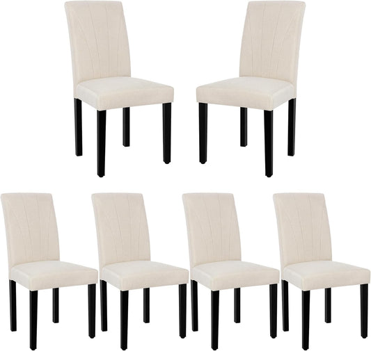 VECELO Upholstered Dining Chairs Set of 6, Modern Fabric and Solid Wood Legs & High Back, Parsons for Kitchen/Living Room- Beige