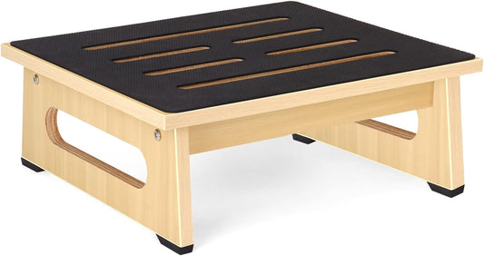 One Step Stool for Adults Seniors with Non-Slip Rubber Step Surface, 5.5" Heavy Duty Wooden Stepping Stools with 450 LBS Capacity for Bedroom Kitchen Bathroom, Bed Steps for High Beds, Bedside Support