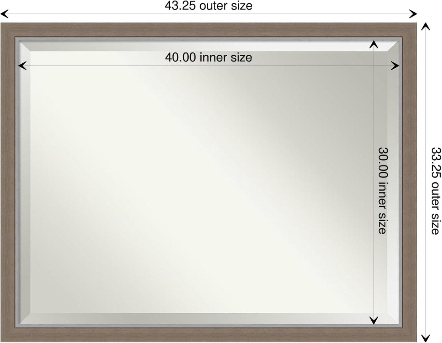 Amanti Art Brown Bathroom Mirror for Over Sink, 33x43 Eva Brown Narrow Rectangle Vanity Mirror, X-Large Rustic Farmhouse Frame, Hangs Horizonally and Vertically, Bathroom Wall Decor, Beveled Edge