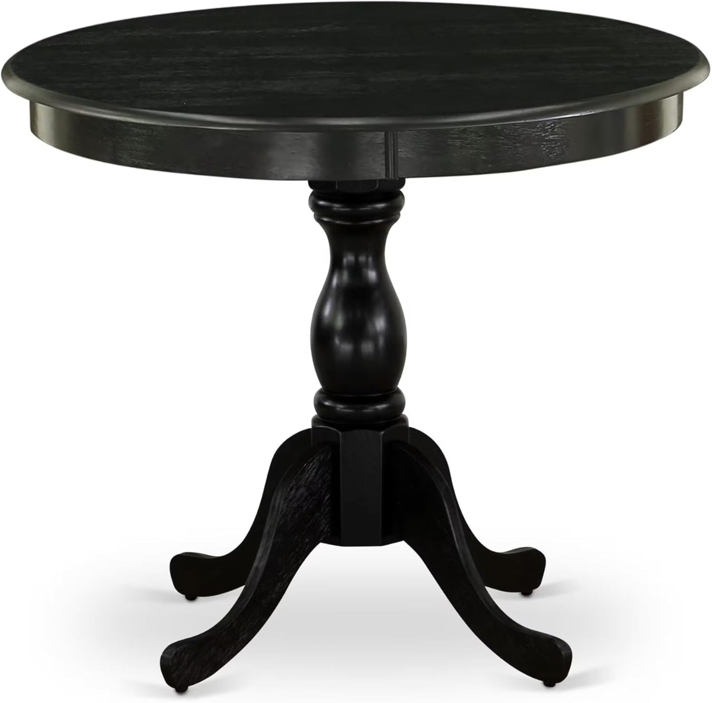 East West Furniture AMVA3-BLK-W 3 Piece Dining Table Set for Small Spaces Contains a Round Kitchen Table with Pedestal and 2 Dining Chairs, 36x36 Inch, Black