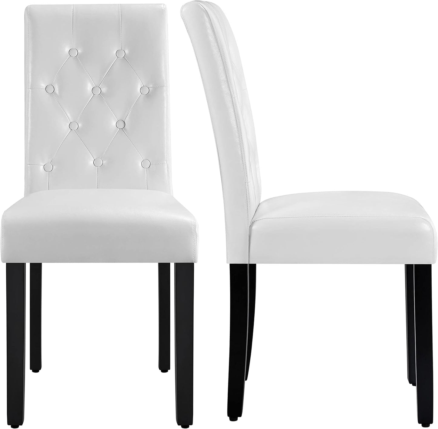Yaheetech Dining Chairs Set of 2 Modern Style Faux Leather Dining Room Chairs with Solid Wood Legs and Button Tufted Padded for Home Kitchen and Restaurant, White