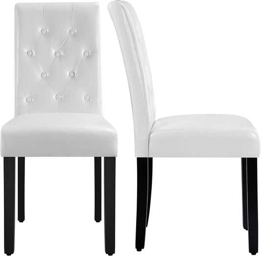 Yaheetech Dining Chairs Set of 2 Modern Style Faux Leather Dining Room Chairs with Solid Wood Legs and Button Tufted Padded for Home Kitchen and Restaurant, White