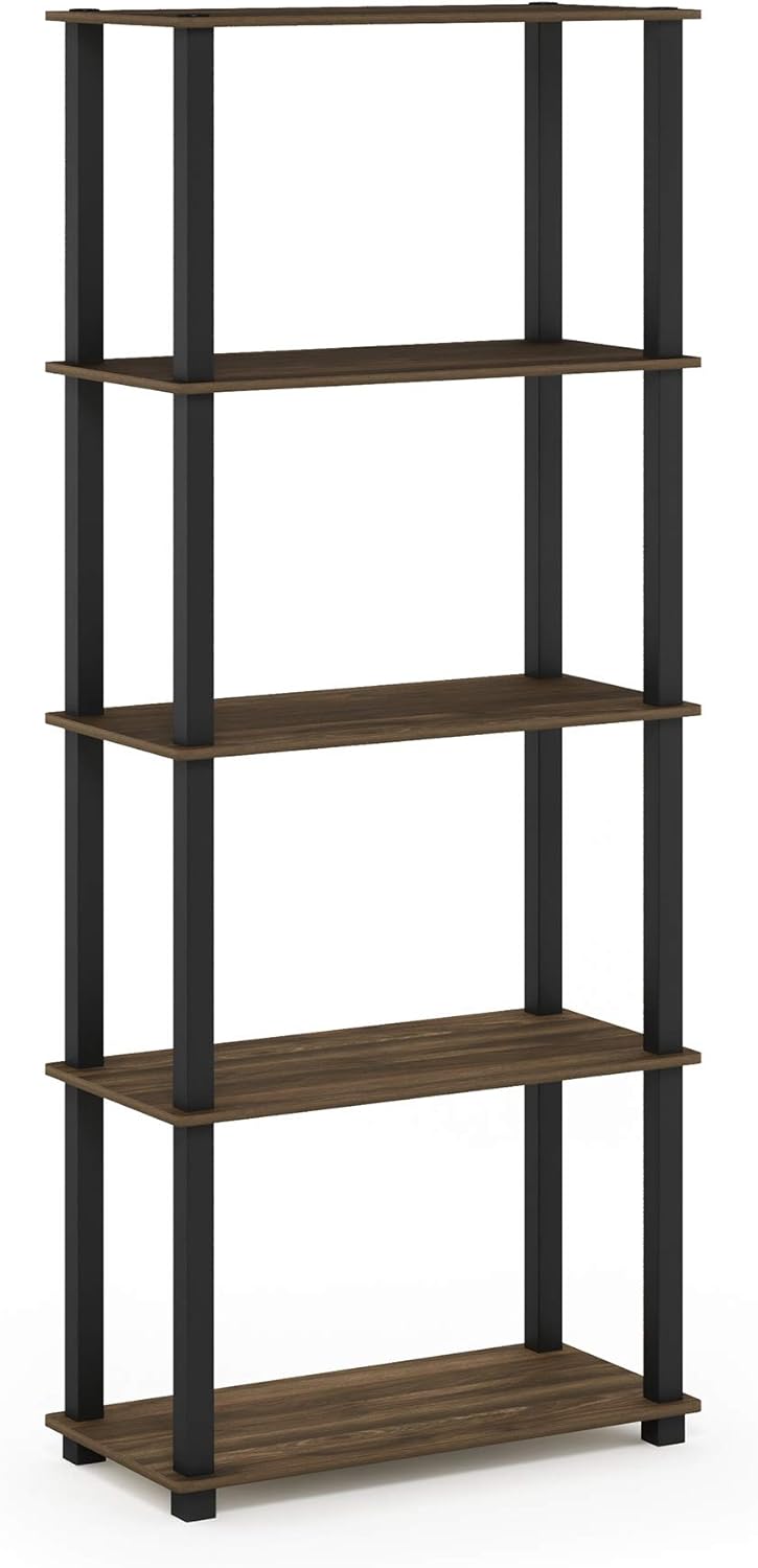 Furinno Turn-N-Tube 5-Tier Multipurpose Shelf / Display Rack / Storage Shelf / Bookshelf, Square Tubes, Columbia Walnut/Black