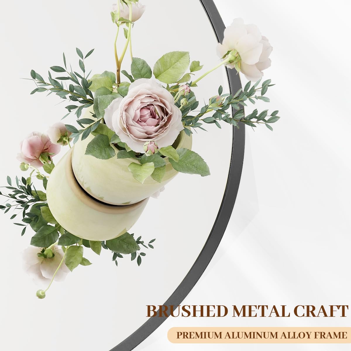 BEAUTYPEAK 32 Inch Round Mirror, Metal Frame Circle Mirror, Wall Mounted for Entryway, Bathroom, Vanity, Living Room, Black