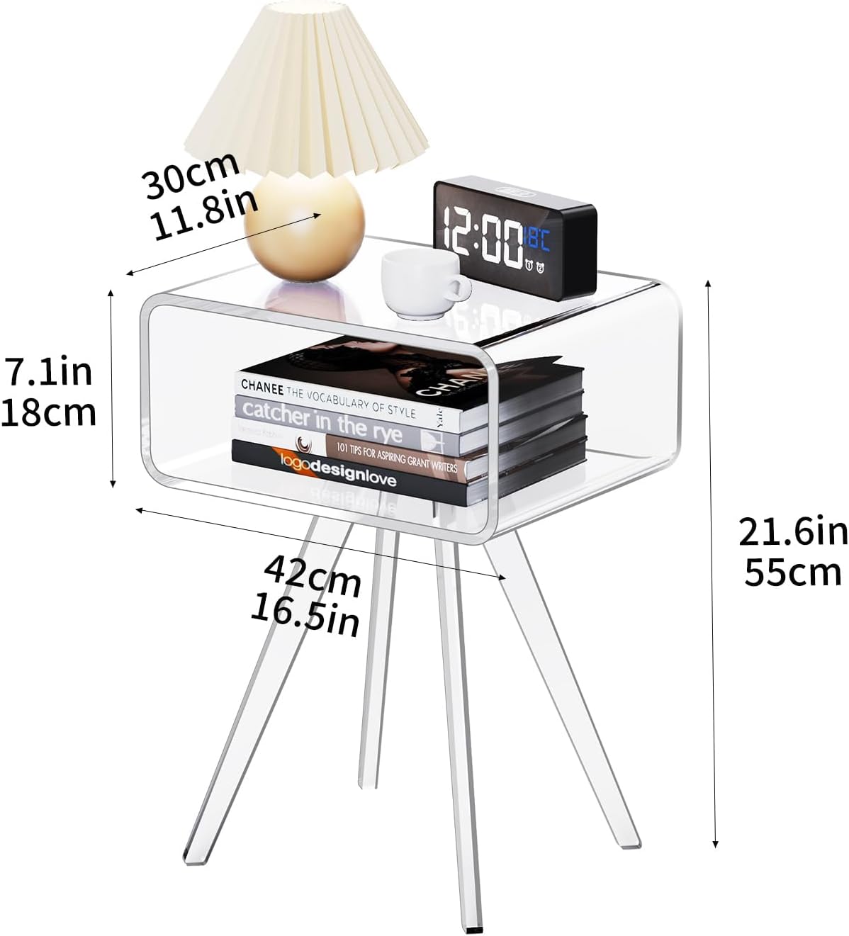 Acrylic Side Table, Acrylic Nightstand Bedside Table for Bedroom (Clear, 16.5'' x 11.8'' x 21.6'')