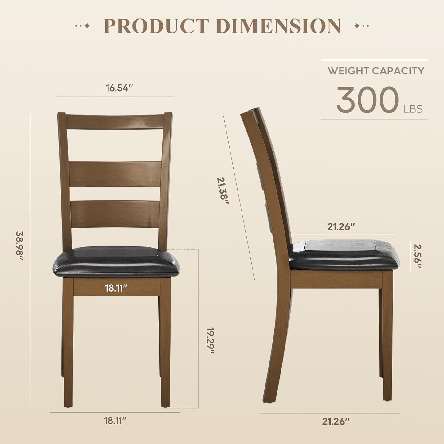 COLAMY Upholstered Dining Chairs Set of 6, PU Leather Ladder High Back Dining Room Kitchen Side Chair with Adjustable Foot Pegs, Dark Brown