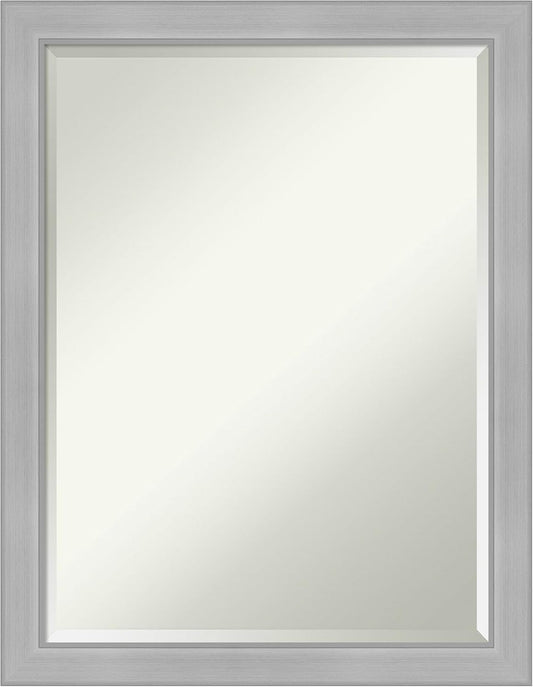 Amanti Art Silver Bathroom Mirror for Over Sink, 27x21 Vista Brushed Nickel Narrow Rectangle Vanity Mirror, Medium Casual Frame, Hangs Horizonally and Vertically, Bathroom Wall Decor, Beveled Edge